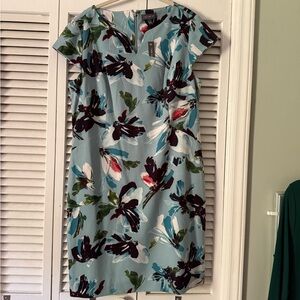 The Limited Light Blue Floral Midi Dress with Navy & White Accents